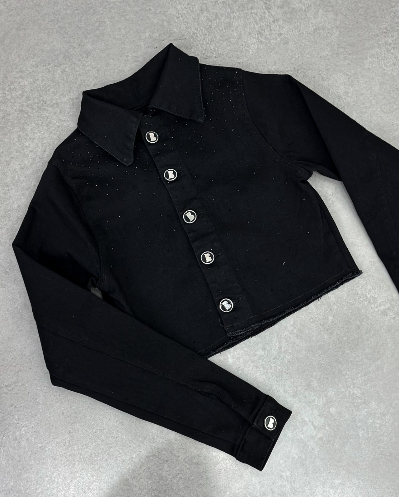 MYBUBU JAQUETA JEANS STRASS BUENO