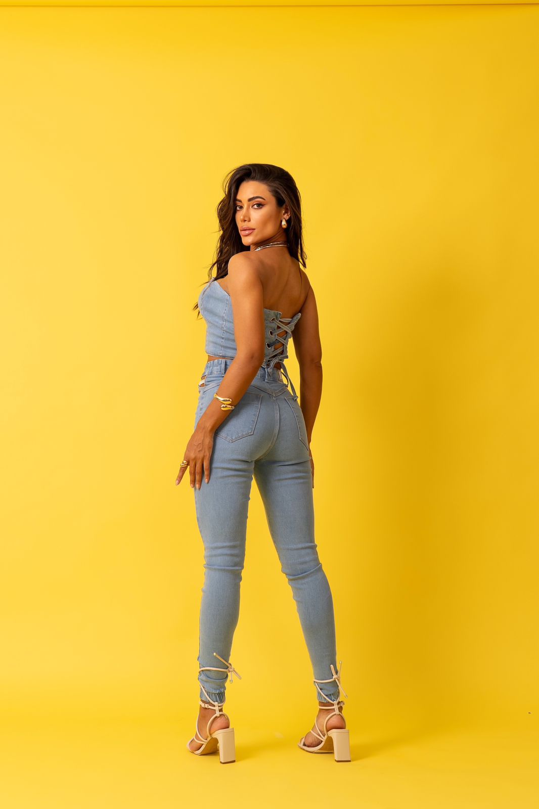 MYBUBU CONJUNTO JEANS ILHS STRASS