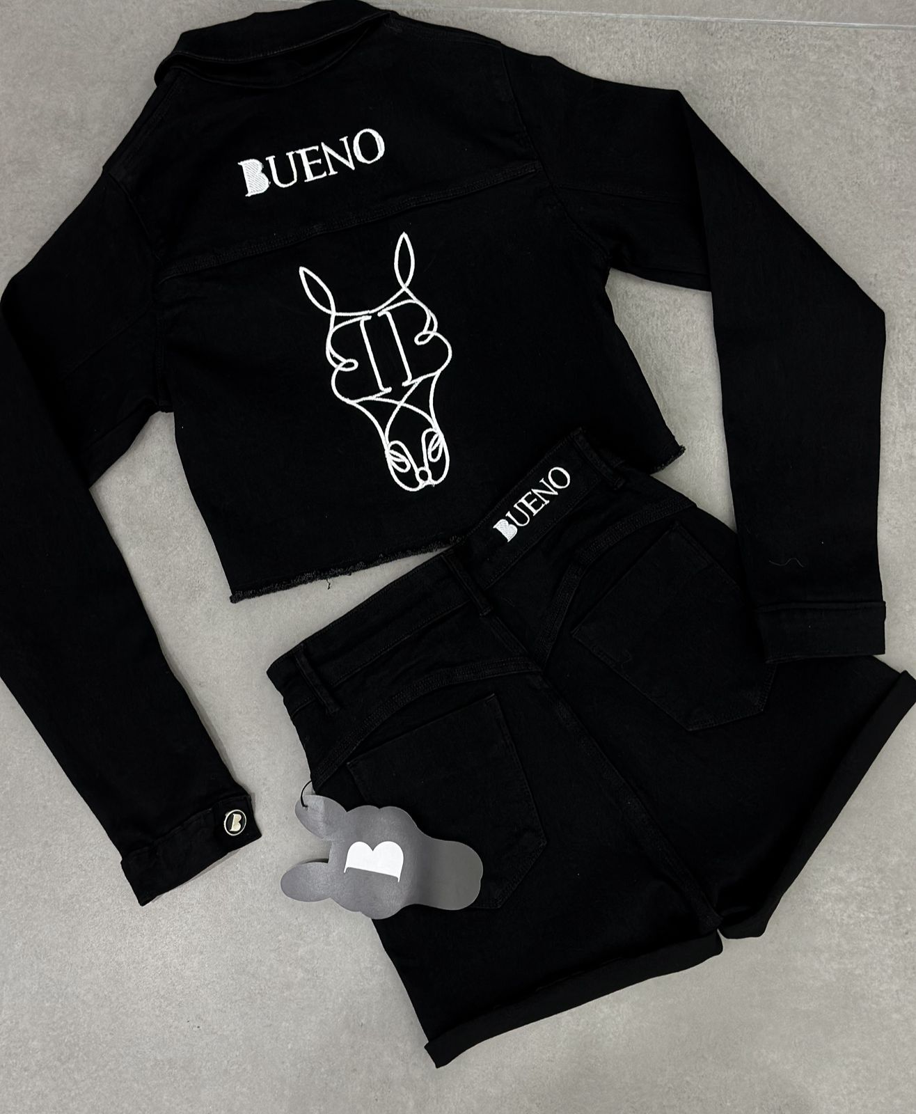 MYBUBU JAQUETA JEANS STRASS BUENO