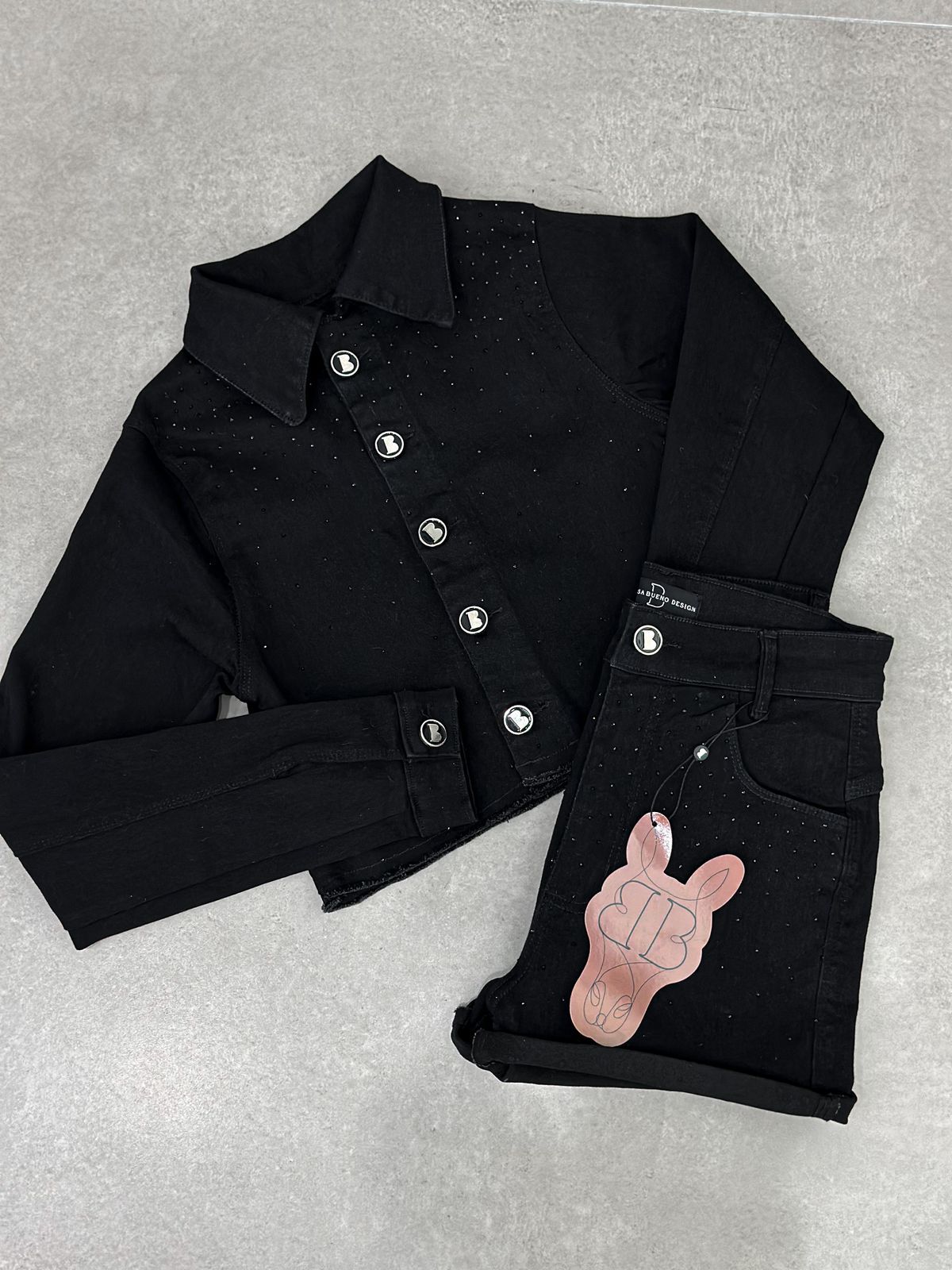 MYBUBU JAQUETA JEANS STRASS BUENO