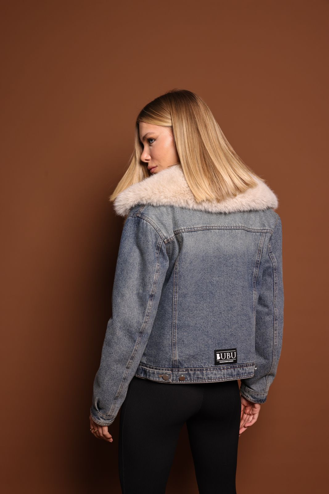 MYBUBU JAQUETA JEANS COM PELO REMOVVEL