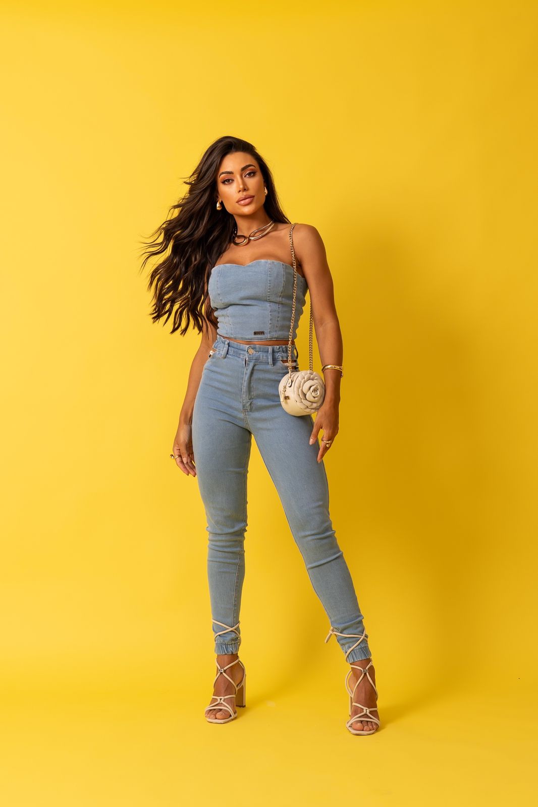 MYBUBU CONJUNTO JEANS ILHS STRASS
