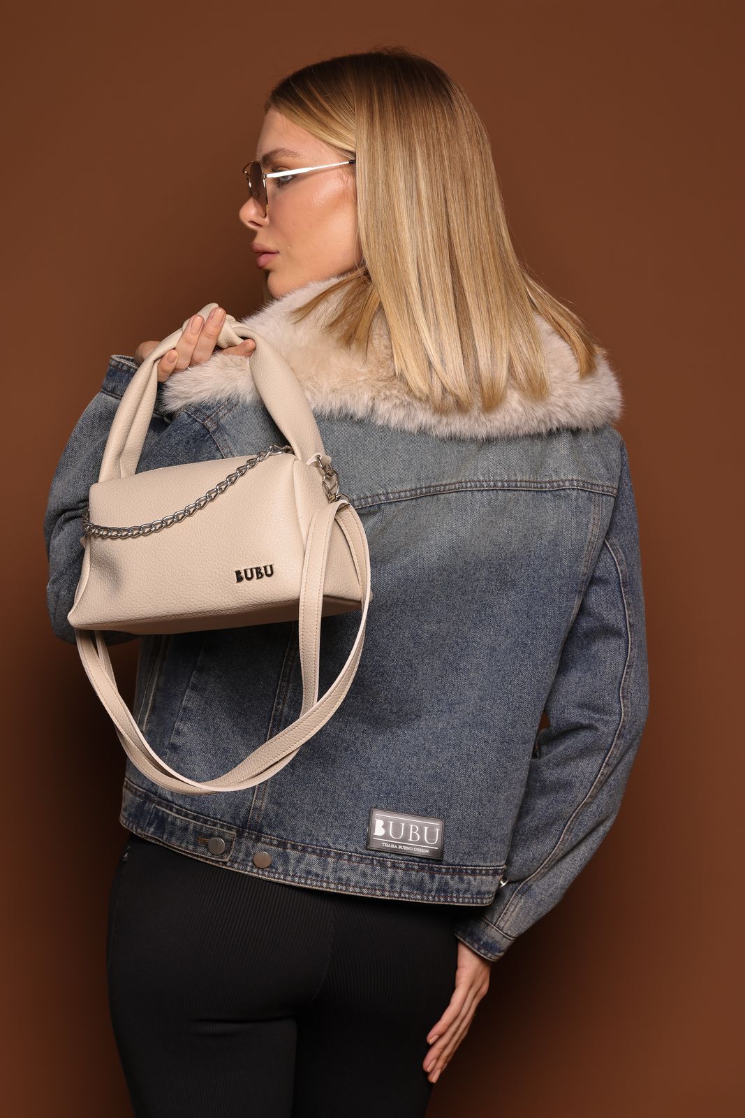 MYBUBU JAQUETA JEANS COM PELO REMOVVEL